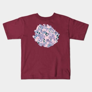 Tropical leaves pink blue Kids T-Shirt